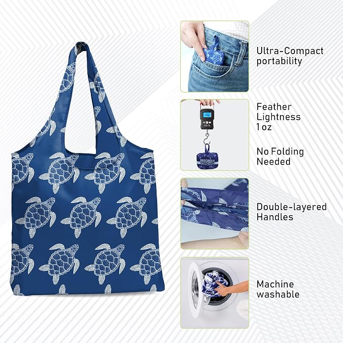 BeeGreen Reusable Grocery Shopping Bag -Travel Tote Bag - Foldable Compact Sturdy Bags - Image 3