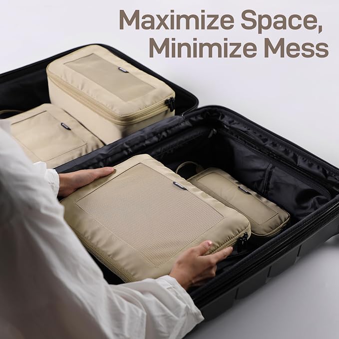 EPICKA TripCozy Compression Packing Cubes, 6 Set, Khaki | Durable Expandable Travel Organizer Bags with Mesh Tops for Space-Saving Storage of Clothes & Accessories in Luggage - Image 5