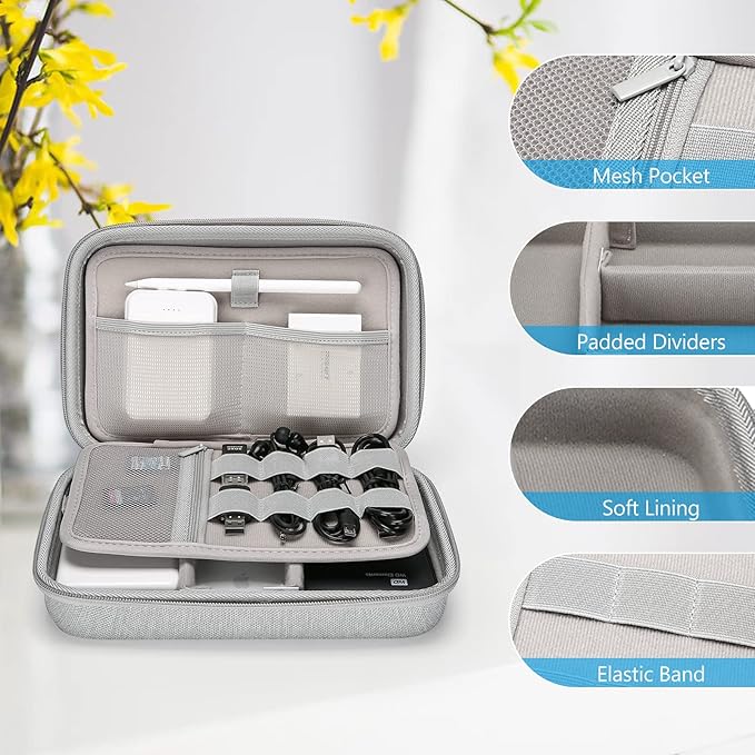 ProCase Hard Travel Electronic Organizer Case for MacBook Power Adapter Chargers Cables Power Bank Apple Magic Mouse Apple Pencil USB Flash Disk SD Card Small Portable Accessories Bag - Image 5