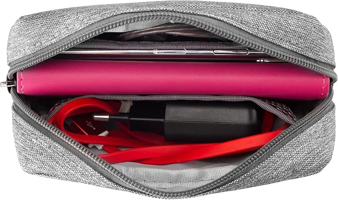 E-Tree Small Makeup Bag, Cosmetic Toiletry Skin Care Make up Little Items Pouch for Purse, Zipper Mini Tech Charger Cable Electronic Organizer Case, Travel Accessories for Women Men Teen, Grey - Image 5