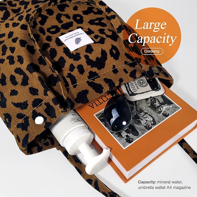 LHMTQVK Corduroy Tote Bags for Women, Large Capacity Tote Purse Reusable Grocery Shoulder Bag with Inner Pockets - Image 4