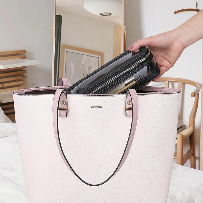 Pinkmik Clear Makeup Bag with Brush Case, (Black, M+SLIM-1) | 2PC,Travel Toiletry Bag, Waterproof, Cosmetic Organizer, Car Essentials for Women - Image 2