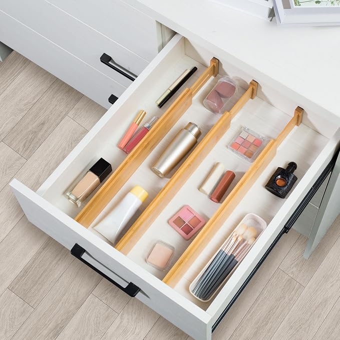 VaeFae 60-Pack Adjustable Bamboo Drawer Dividers, Expandable Drawer Organizer for Kitchen Utensils, Clothes, Bathroom, Office – Fits Drawer Interiors 16.6" to 21.8" - Image 6