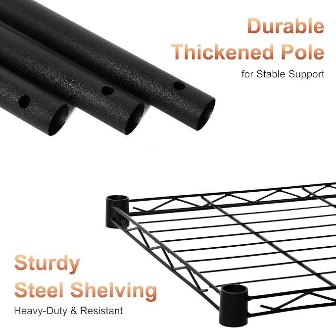 Whitmor 5 Tier Storage Shelves, Heavy Duty Metal Shelving, 400 lbs Capacity per Shelf, 2000 lbs Total, Easy Assembly for Kitchen, Garage, Plant, 18" L x 12" W x 50" H, Black - Image 5