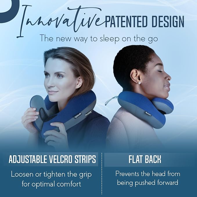 BCOZZY Travel Neck Pillow for Airplane– Patented Double Support for Head, Neck, and Chin. Best for Long Flights, Plane Sleeping, and Car Rides. Adjustable Size. Fully Washable. Carry Bag. Large, Nude - Image 5