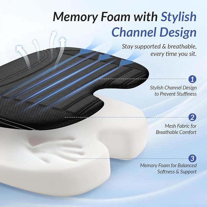 Wedge Car Seat Cushion for Tailbone Pain Relief & Better Visibility | Ergonomic Memory Foam Seat Cushion for Car with Breathable Channel Design, Fits Car, SUV, Truck, Non-Slip Mesh Cover - Image 5