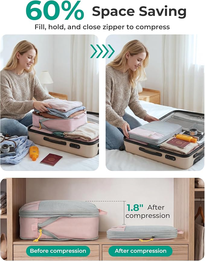 BAGSMART Compression Packing Cubes for Travel Essentials | 14 Set /6 Set /4 Set/2 Set, Lightweight, Durable - Image 5
