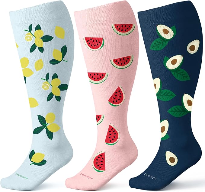 Plus Size Compression Socks for Women Men Wide Calf 15-20 mmHg Knee High Extra Large for Nurses Pregnant Travel by Leocomps
