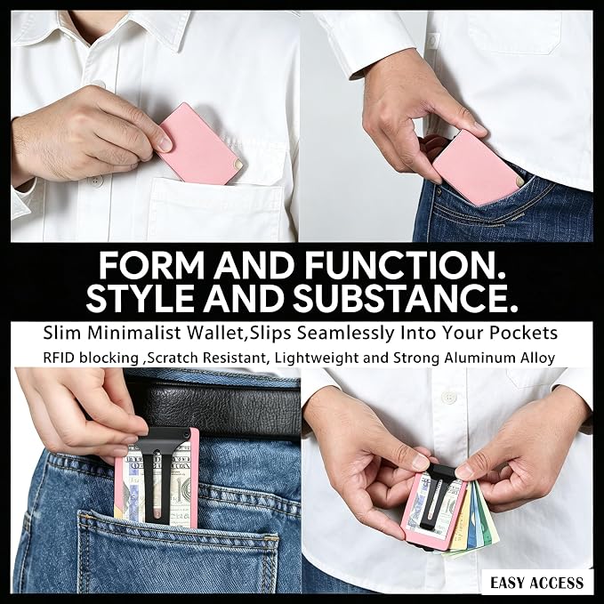 Slim Wallet for Men,RFID Blocking Minimalist Metal Wallet, Money Clip/Cash Holder, Front Pocket Aluminum Credit Card Holder, Ideal Gift for Men,Matt Pink - Image 5