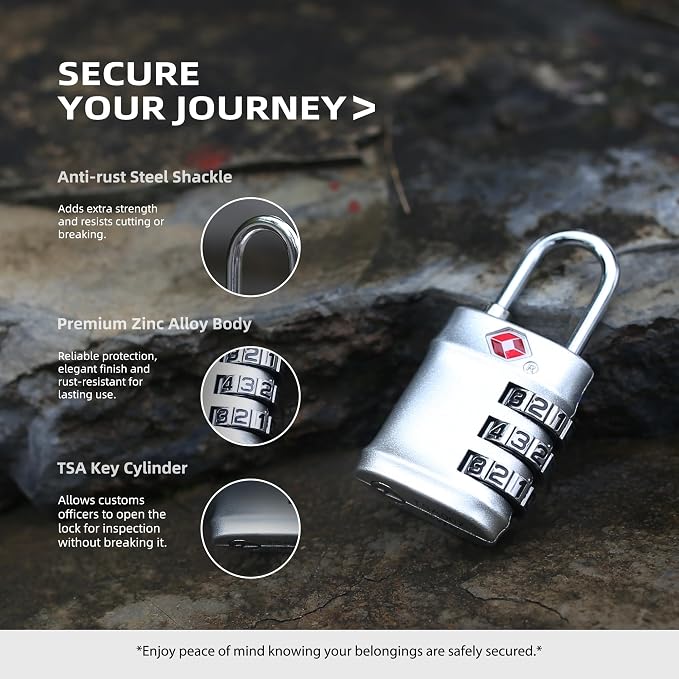 Luggage Locks TSA Approved, Small Padlock Combination for Travel Essentials, TSA Locks for Luggage, Gym Locker, Suitcase, Zipper, Gun Case, Candados para Locker, Outdoor Fence, Shed - Image 4
