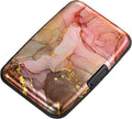 Mini RFID Aluminum Wallet Credit Cards Holder Business Card Case Metal ID Case for Men Women（Pink Grey Marble by ELFISH