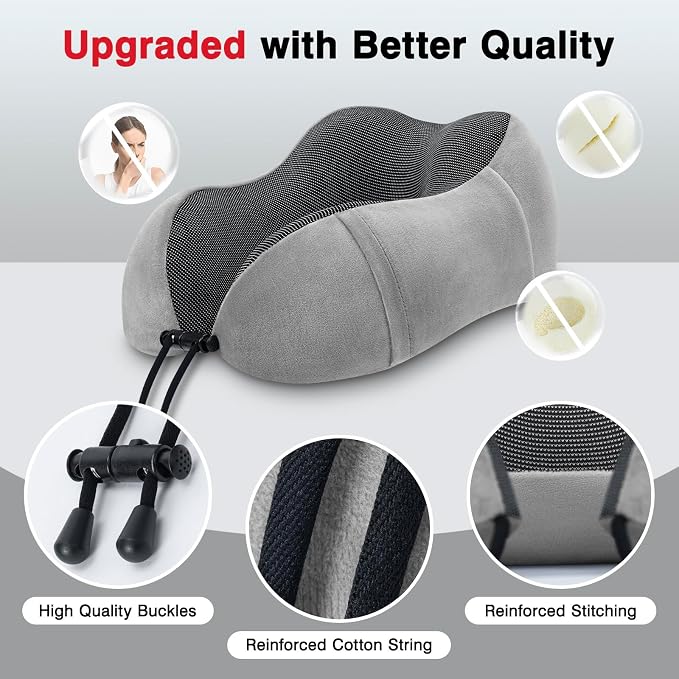 urnexttour Neck Pillow Airplane Travel Pillow 2 Pack Black and Grey | Memory Foam Soft Support Travel Neck Pillow for Travelling, Sleeping Rest, Car, Train and Home Use - Image 2