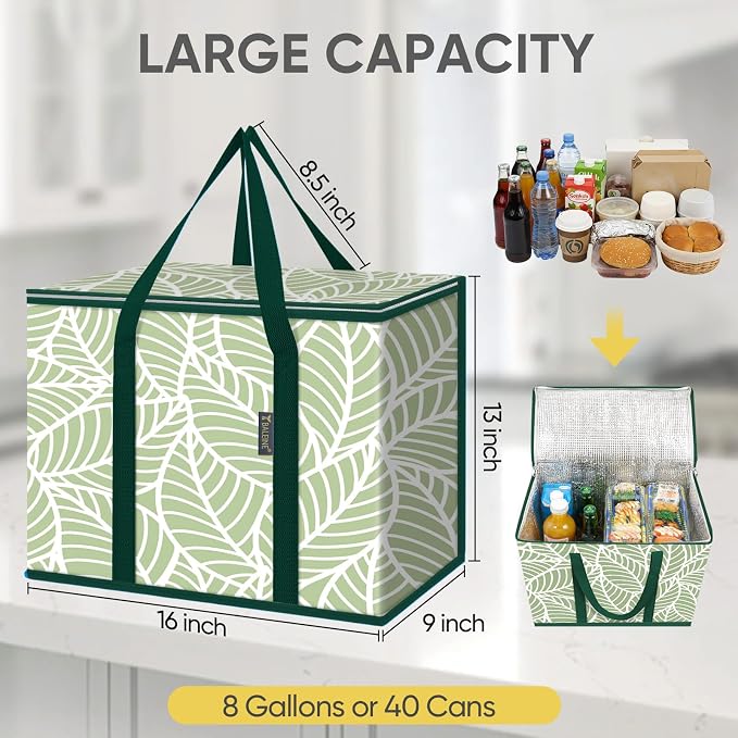 BALEINE 2Pk Insulated Reusable Grocery Bags, Collapsible Cooler Bag for Groceries, Heavy Duty Large Insulated Bag (16''x9''x13'', Antique Foliage) - Image 4