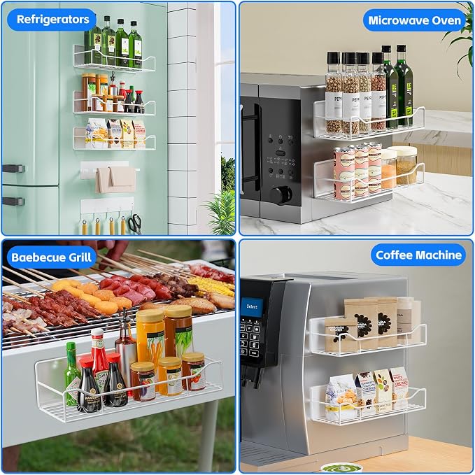 Magnetic Spice Rack for Refrigerator, 5 Pack Magnetic Fridge Organizer Shelves, Strong Magnetic Hold, No Drilling, Space Saving Storage Rack for Kitchen & Washing Machine Organizer (White) - Image 7
