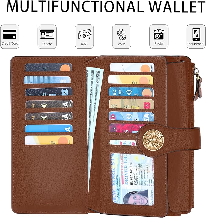 Travelambo Women's Wallet RFID Blocking Trifold Clutch Large Capacity Credit Card Holder Travel Purse - Image 3