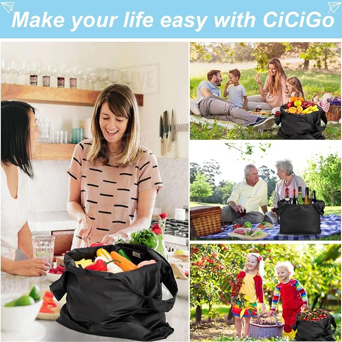 Large Reusable Bags Shopping Washable Foldable 6 Pack Grocery Bags Heavy Duty Lightweight Folding Gift Tote Bags Durable Polyester Black - Image 2