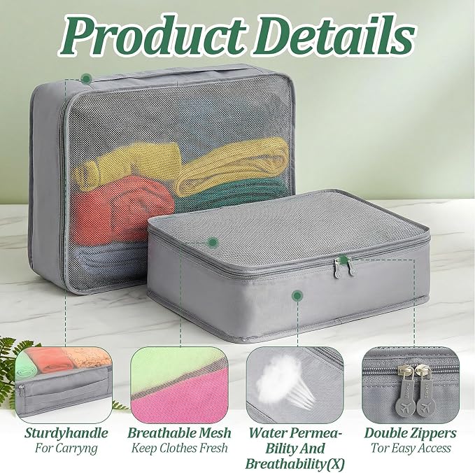 Kifmurase 12 Pcs Packing Cubes for Suitcase Travel Luggage Organizers Bulk Large Mesh Clothing Underwear Bags Foldable Laundry Bags for Hiking Camping Backpacking Clothes Accessories (Gray) - Image 3