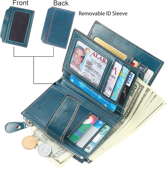 Small Compact Women Wallet RFID Blocking Genuine Leather Bifold Purse with ID Windows - Image 2