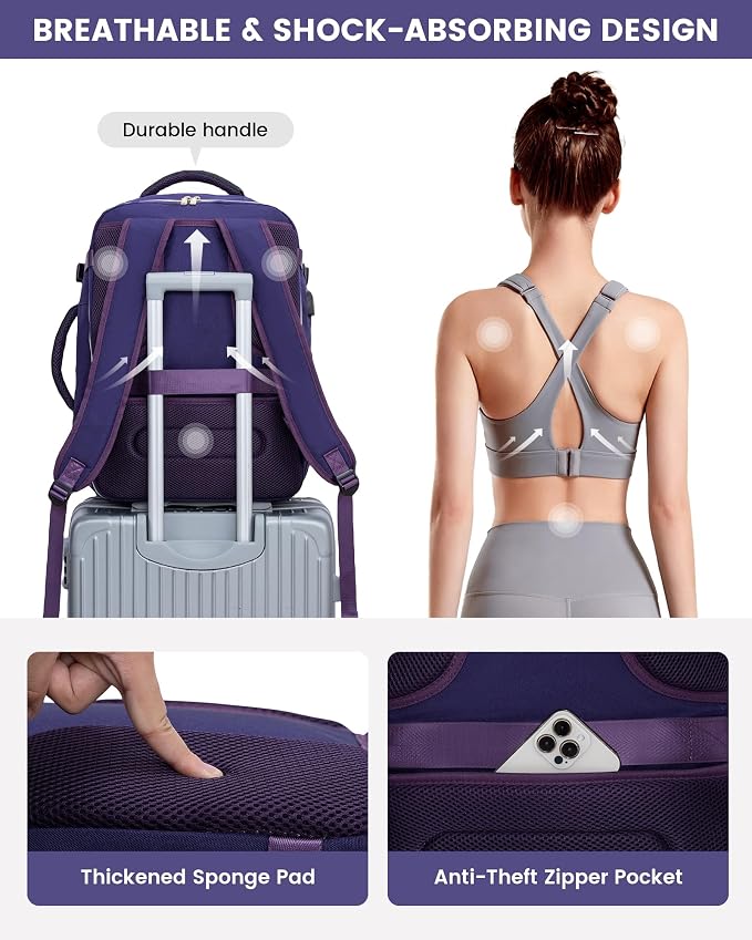 LOVEVOOK Large Travel Backpack for Women, TSA Carry on Backpack for Airplanes, 40L Personal Item Travel Bag for Women fits 17" Laptop,Waterproof Carry on Bag Airplane Approved with 3 Packing Cubes - Image 7