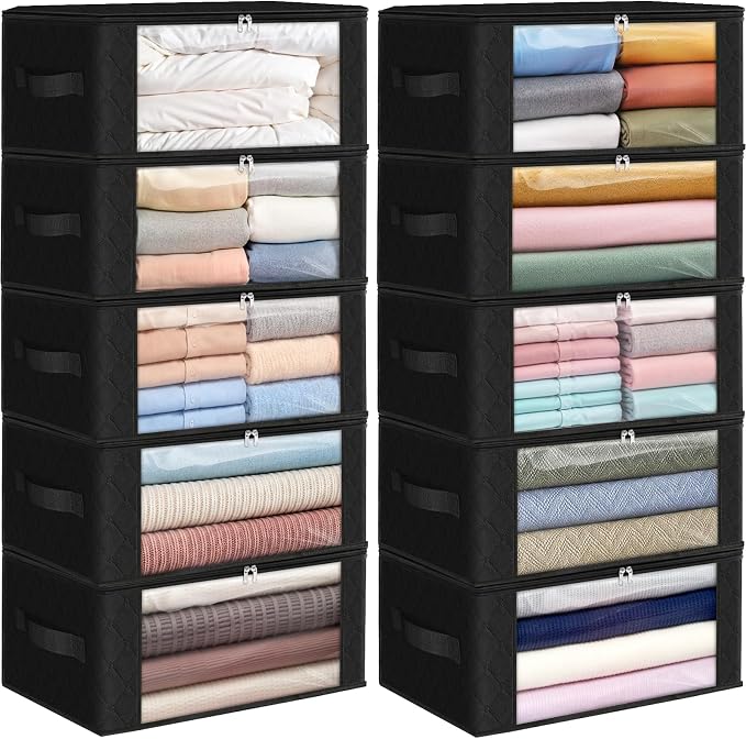 35L Closet Organizers, Foldable Under Bed Storage Containers | Storage Bags with Zippers,Window and Handles for Organizing Bedroom, Closet, Clothing,Organization with Handle by Fabtotes