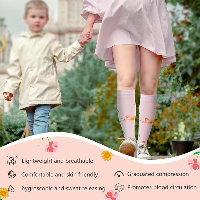 fenglaoda Compression Socks Women Men 4 Pairs, Knee High Support Socks for Running, Sports, Travel, Flight, Nurse - Image 5