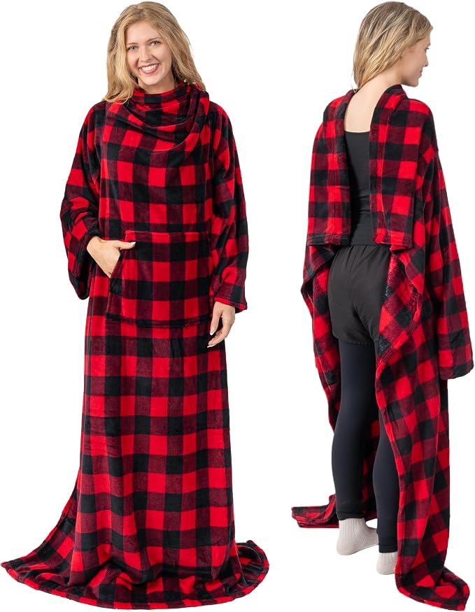 PAVILIA Blanket with Sleeves for Adult Women Men, Soft Warm Wearable Blanket Fleece Wrap Throw, Robe Blanket Gift - Image 3