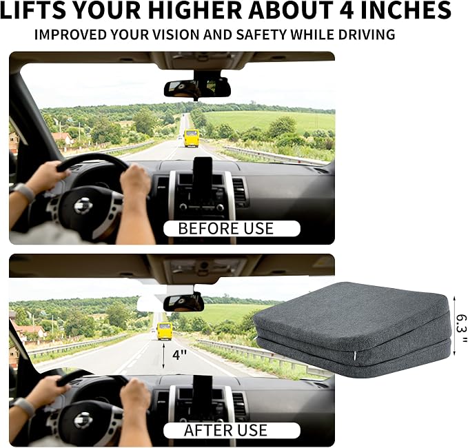 HOMBYS Adjustable Car Booster Seat for Short Drivers, 3 Heights for Different People, Adult Car Seat Cushions for Driving, Supportive Car Seat Pad for Lower Back Pain Reduce, (17"x13.8"x6.3", Grey) - Image 4