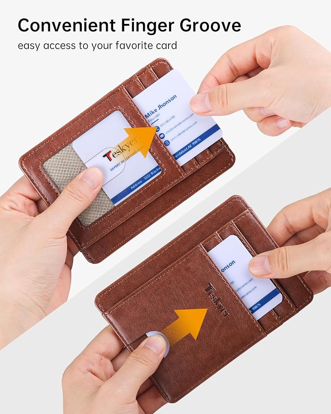 Teskyer Slim Minimalist Wallet for Men, RFID Front Pocket Card Holder | Ultra Slim Front Pocket Design, 8 Card Slots, RFID Protection, Smooth Faux Leather for Everyday Carry - Image 5