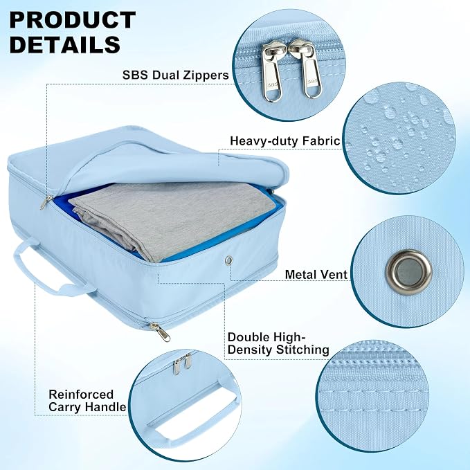 Compression Packing Cubes Travel Packing Suitcase Organizer Bags, Blue | Heavy Duty Expandable Travel Cubes for Packing Luggage Organizer Bags Compression Bags for Travel Essentials - Image 3