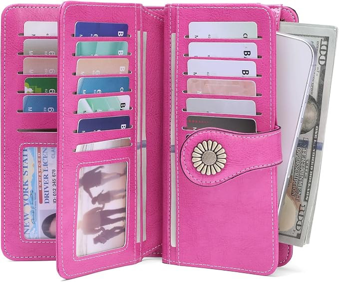 SENDEFN Wallets for Women Leather Credit Card Holder with RFID Blocking Large Capacity Wristlet | with RFID Blocking - Image 2