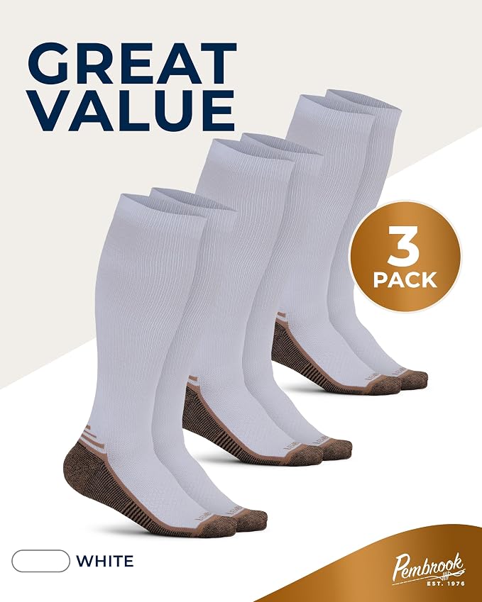 Pembrook 3 Pairs Copper Mens Compression Socks 20-30 mmHg, Running, Hiking, Athletic Cycling, Travel | Circulation Support - Image 5