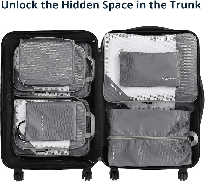 Compression Packing Cubes 10 Set, Compressible Space-Saving Packing Cubes for Travel - Compression Bags, Luggage Organizer, Travel Essentials for Women, Grey - Image 6