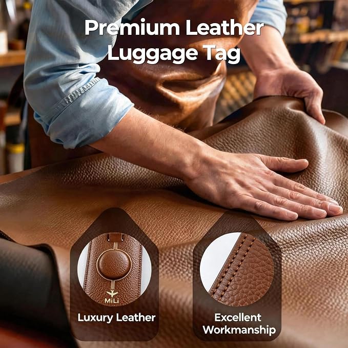 MiLi Smart Bluetooth Luggage Tracker Tag for iOS & Android | Works with Apple Find My & Google Find Hub, Anti-Lost Leather Travel Locator for Suitcase, Backpack & Gear, Brown - Image 6