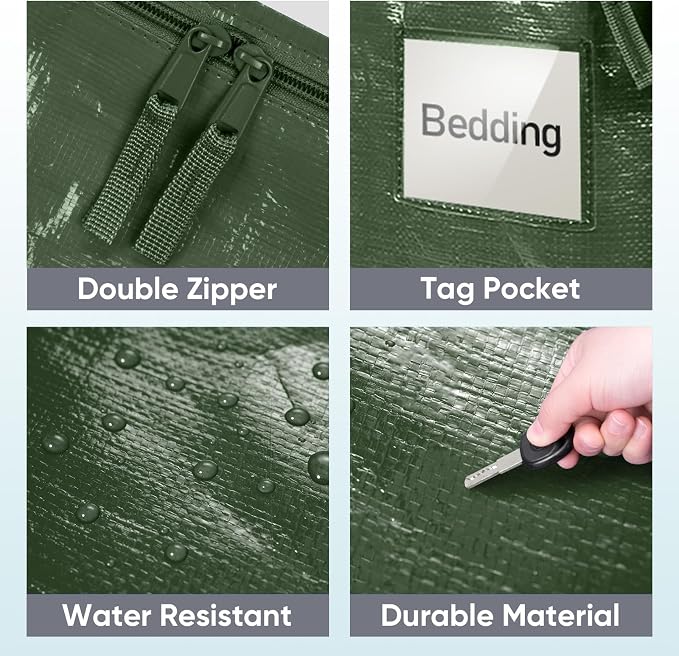 TICONN 6 Pack Extra Large Moving Bags Heavy Duty with Zippers & Carrying Handles, Durable Storage Bags Moving Boxes for Closet Organizers and Storage (6 Pack, Olive) - Image 6