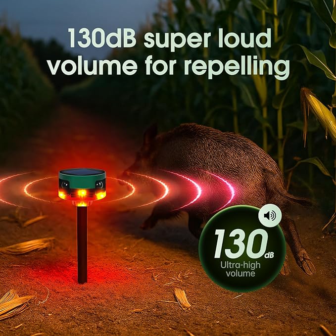Solar Outdoor Motion Sensor Alarm, 130dB Dog Barking & Gunshot Sound, 13 Sounds, Strobe Light, Support Recording & Volume Control, Keeps Unwanted Animals Away from Yard, Garden, or Farm - Image 3