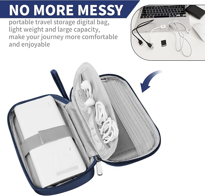 Lcsmaokin Travel Cable Organizer Bag Pouch Electronic Accessories Carry Case Portable Waterproof All-in-One Storage Bag for Cable,Charger, Phone, Hard Drive，SD Card-Navy Blue - Image 2