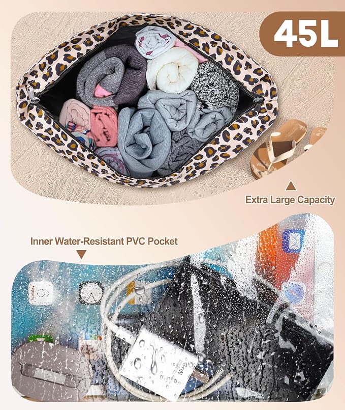 ISEYOU Extra Large Beach Bag Waterproof Beach Totes Bags for Women, Lightweight Foldable Pool Bag with Zipper Wet Compartment - Image 3