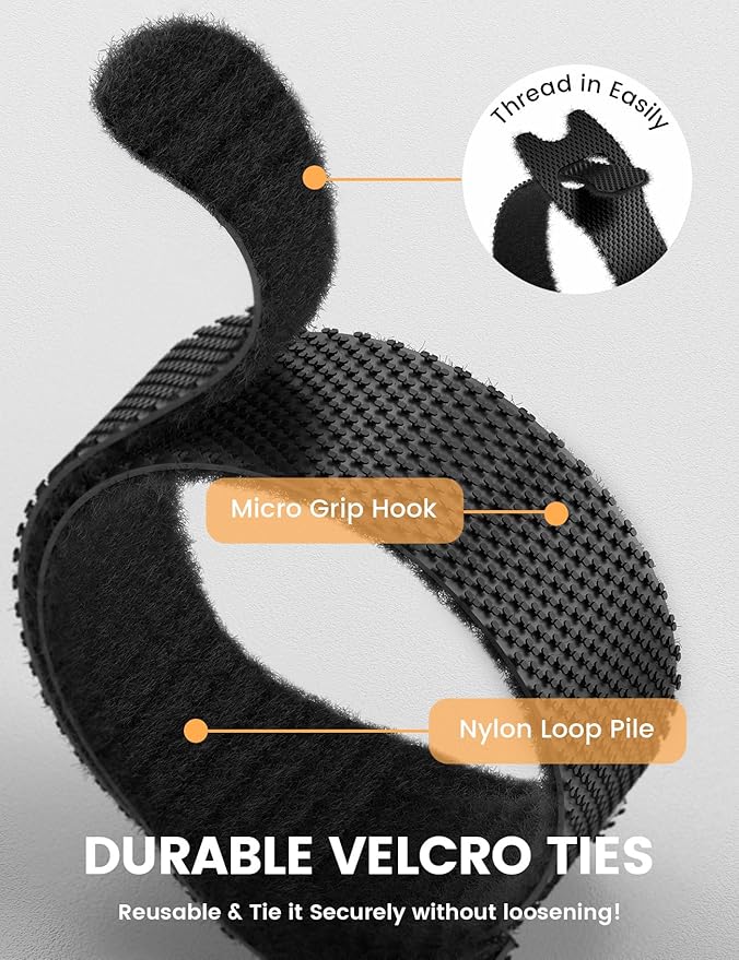 Lamicall 100Pack Reusable Cable Ties, 6-Inch Nylon Hook Loop Straps | Durable Cord Organizer Cable Management Wraps, Wire Storage for Computer PC Home Office, Travel Accessories Gadgets - Image 3