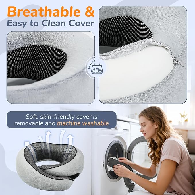 Travel Neck Pillow for Airplane with Eye Mask and Ear Plugs for Sleeping | Head and Chin Support, Ergonomic Memory Foam with Silky-Smooth Washable Cover for Flights, Road Trips & Office Naps - Image 4