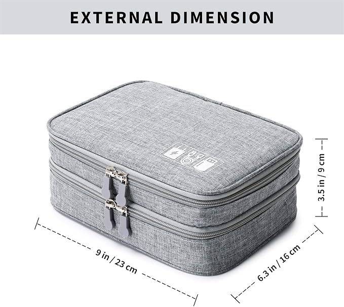 Lanola Travel Cable Organizer Bag, Electronic Accessories Case Portable Double Layer Cable Storage Bag for Cord, Charger, Flash Drive, Phone, SD Card,Personal Items - (Grey) - Image 3