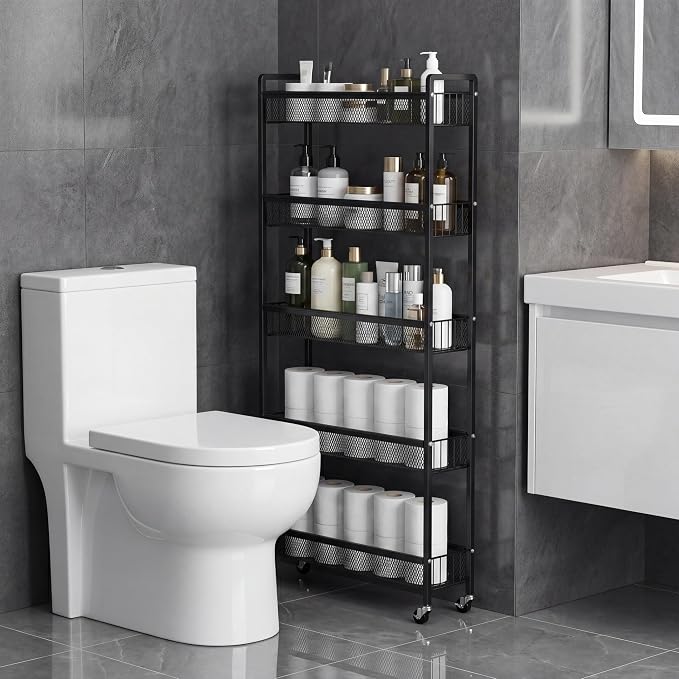 6in 6 Tier Slim Storage Cart with Wheels | Narrow Space Rolling Shelving Unit Organizer for Kitchen, Bathroom, Office - Image 9