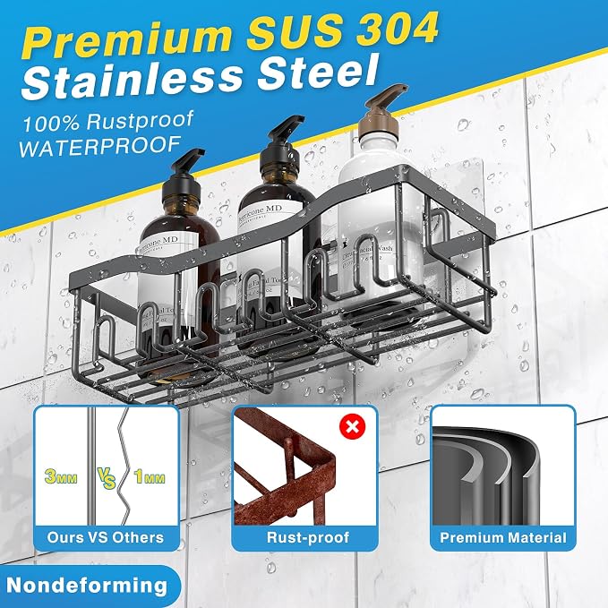 EUDELE Shower Caddy 2 Pack, Adhesive Shower Organizer for Home Decor & Kitchen Storage, No Drilling, Rustproof Stainless Steel Bathroom Shelf Organizer - Image 5