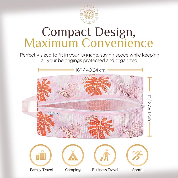 Shoe Bags for Travel - Footwear Organizer for Suitcases, Gym, Work Trips (Pink Tiger) - Image 2