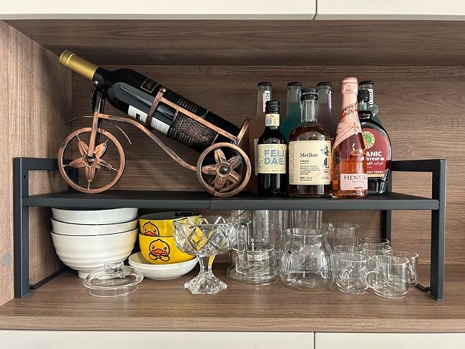Expandable Cabinet Shelf Organizer 16-26" L Stackable Kitchen Counter Shelf Rack Sink Riser Countertop Storage Black (Normal 7.9”D) - Image 2