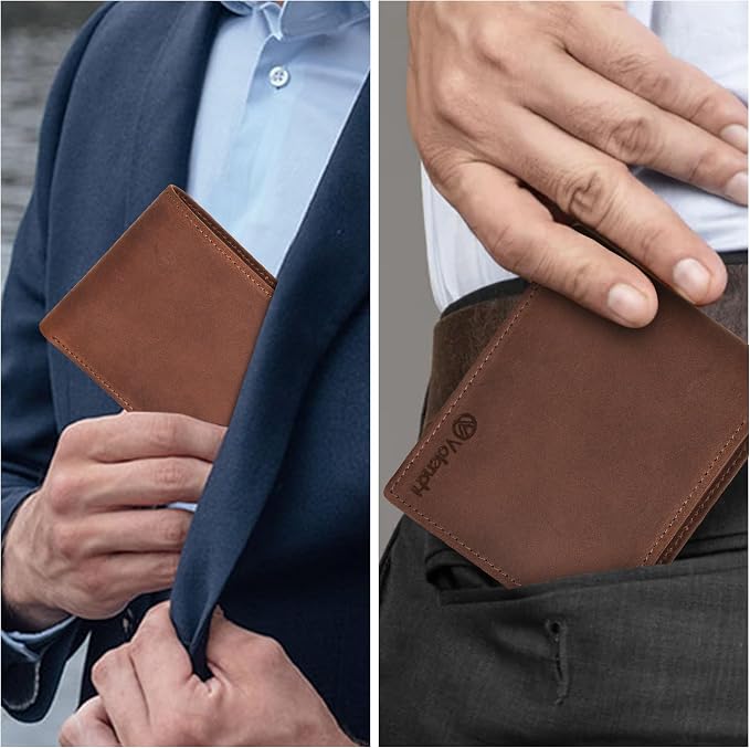 VALENCHI Genuine/Real Leather Bifold Wallet For Men - RFID Blocking/Protected Men's Slim Wallet - Christmas Gifts For Men (Brown Crazy Horse BF01) - Image 2