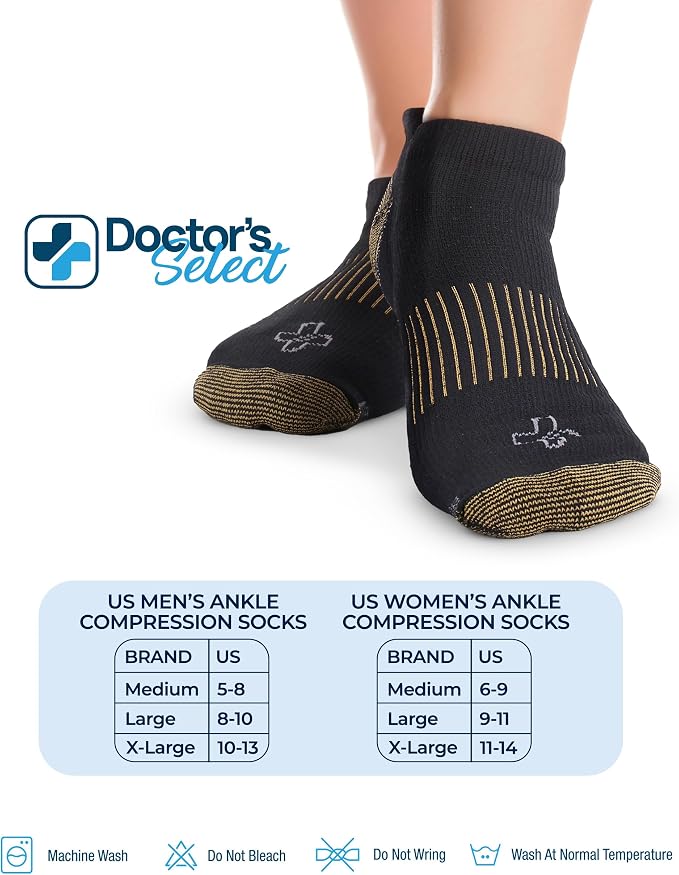 Doctor's Select Copper Ankle Compression Socks for Women and Men - 4 Pairs | Athletic Running Plantar Fasciitis Socks - Image 3