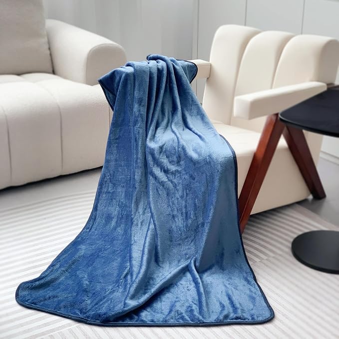 Travel Blanket Pillow 60x50 Inches Rolled Premium Soft Plush Airplane Throw Traveling Essentials Compact in a Bag Essential Gifts for Women & Toddler Airplane Accessories (Navy Blue) - Image 3