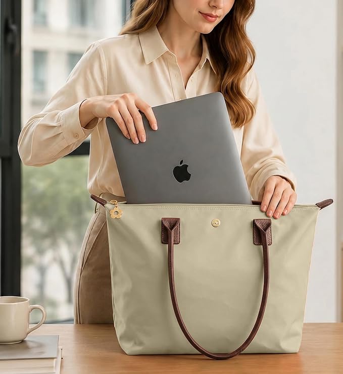 Nylon Tote Bag for Women, Lightweight Foldable Shoulder Tote with Zipper, Large Work Travel Bag for Everyday Use - Image 3