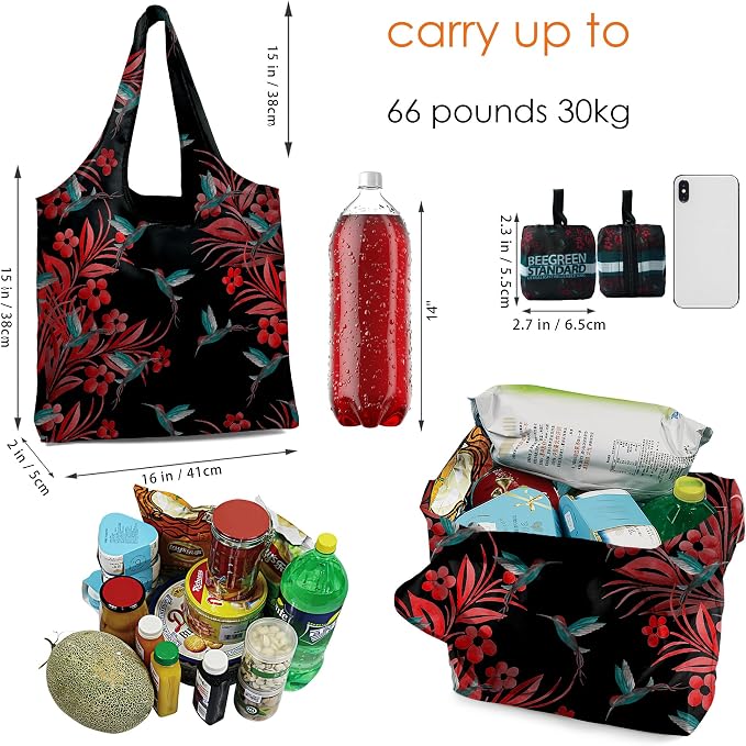 BeeGreen Reusable Grocery Shopping Bag -Travel Tote Bag - Foldable Compact Sturdy Bags - Image 4