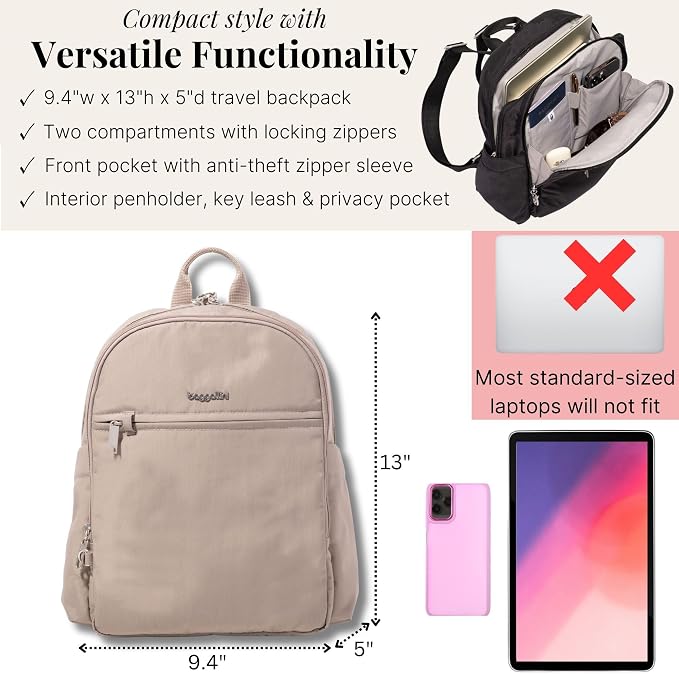 Securtex Anti-Theft Getaway Backpack - 9.4"x13"x5" Travel Safe Bag w/Locking Zippers, Slash-Resistant, RFID - Image 3